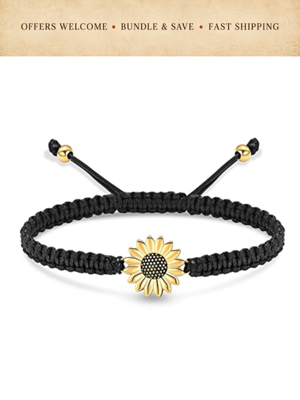 Sunflower Urn Bracelet for Ashes Adjustable Cremation Jewelry Braided Rope